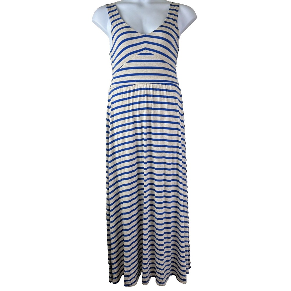 Anthropologie Puella Maxi‎ Dress Size M  Gray Blue Striped Sleeveless Sundress